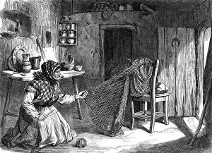 Repair Prints: Sketches from Ireland: woman making nets in the Claddagh, Galway, 1870. Creator: Unknown