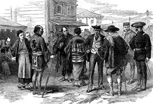 Sketches in Japan, by our special artist: the old and the new, or change of costume in Japan, 1873. Creator: Unknown