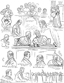 Organisation Prints: Sketches at the Land League Trials in Dublin, 1881. Creator: Wallis Mackay