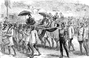 Madagascar Africa Prints: Sketches in Madagascar: British naval officers arriving on a visit to the Governor of Tamatave