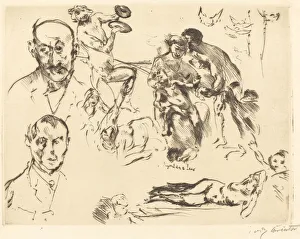 Sketches of Men, including Max Liebermann, c. 1915. Creator: Lovis Corinth