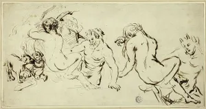 Jan Vanderbank Prints: Sketches of Nymph, Satyr and Putto, n.d. Creator: John Vanderbank