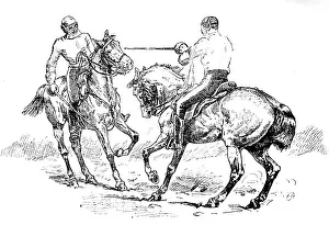 Hardy Prints: Sketches at the Royal Military Tournament...: fencing on horseback, 1890. Creator: Unknown