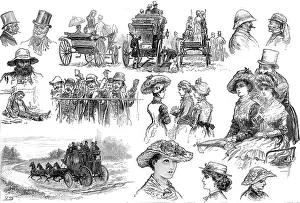 Pith Helmets Prints: Sketches at Sandown Park Races, 1881. Creator: Unknown