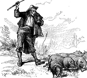 Swineherd Prints: Sketches in Spain: a Spanish pig-driver, 1873. Creator: Unknown