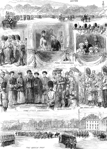 Busbies Prints: Sketches at Trooping the Colours on the Queen's Birthday, 1880. Creator: Unknown