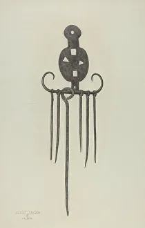 Jacob Lipkin Prints: Skewers and Holder, c. 1940. Creators: Albert Taxson, Jacob Lipkin