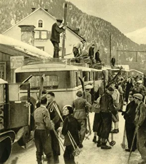 Muller Prints: Skiers arriving at St Anton am Arlberg, Austria, c1935. Creator: Unknown
