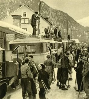 Tyrol Gallery: Skiers arriving at St Anton am Arlberg, Austria, c1935. Creator: Unknown