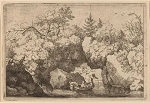 Etching With Drypoint Prints: Skiff under a Cleft Rock, probably c. 1645 / 1656. Creator: Allart van Everdingen