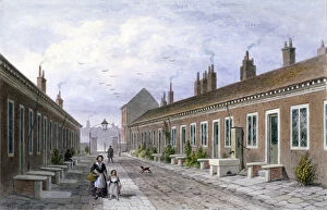 Th Shepherd Gallery: Skinners Almshouses, Mile End Road, Stepney, London, c1840