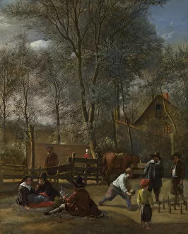 Steen Gallery: Skittle Players outside an Inn, ca 1663. Artist: Steen, Jan Havicksz (1626-1679)