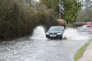 Flooding Prints: Skoda driving fast through floodwater at Beaulieu 2008