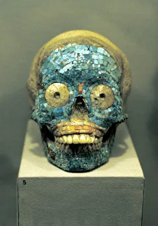 Human Prints: Skull covered in turquoise mosaic, Mixtec, southern Mexico, 1400-1521