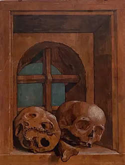 Bone Prints: Two skulls in a window niche, 1520. Creator: Hans Holbein the Younger
