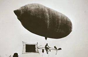Sky cycle below a balloon, early 1900s
