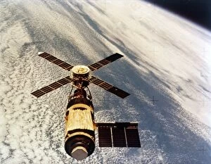 Clouds Collection: Skylab in orbit above Earth at the end of its mission, 1974. Creator: NASA