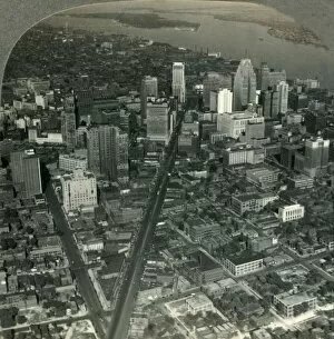 Skyscrapers of Downtown Detroit - Michigan Ave. to Detroit River and Belle Isle Park, c1930s