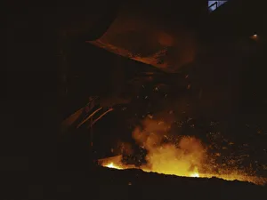 Iron Collection: Slag run-off from open hearth furnace, Republic Steel Corp. Youngstown, Ohio, 1941