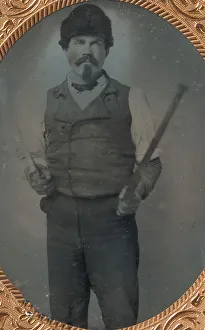 Slate Prints: Slate Roofer Holding Slate Hammer and Iron Bar, 1850s-60s. Creator: Unknown