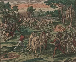 Discrimination Collection: Slaves attempt to overcome their Spanish owners, but are captured and hanged from trees, 1595
