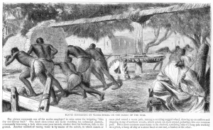 Hard Labour Prints: Slaves Irrigating by Water-Wheel on the Banks of the Nile, 19th century. Artist