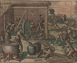 Discrimination Prints: Slaves process sugar cane and make sugar, 1595. Creator: Bry, Theodor de (1528-1598)
