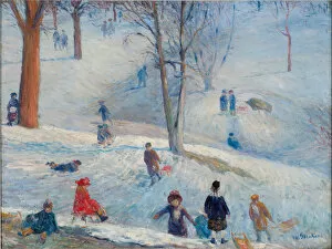 Ice Mountains Collection: Sledding, Central Park, 1912. Artist: Glackens, William James (1870-1938)