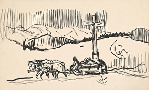 Crossroads Prints: On the sledge, 1925-1935. Creator: Arnold Peter Weisz-Kubincan