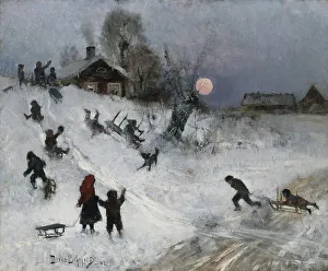Bruno Anders Liljefors Prints: Sledging, 1882. Creator: Bruno Liljefors