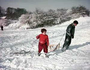 Sled Prints: Sledging on Hampstead Heath, London, c1955. Creator: Arthur Charles Kirby Ware