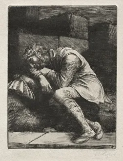 19th 20th Century Gallery: The Sleeping Beggar. Creator: Alphonse Legros (French, 1837-1911)