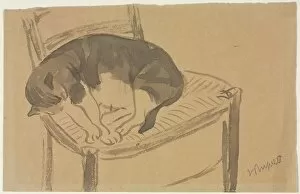 Brush And Gray Wash Gallery: Sleeping Cat, first third 1900s. Creator: Jane Poupelet (French, 1878-1932)
