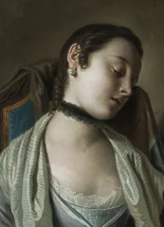 Pastel On Parchment Prints: A sleeping girl. Creator: Rotari, Pietro Antonio (1707-1762)
