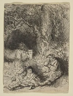 The Metropo Prints: The Sleeping Herdsman, ca. 1644. Creator: Rembrandt Harmensz van Rijn