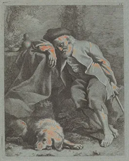 Francesco Londonio Prints: Sleeping Old Man with Dog, 1759. Creator: Francesco Londonio