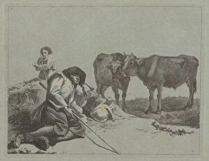 Sleeping Shepherd, Two Calves, and a Peasant Woman, 1762 / 1763