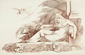 Heinrich Fussli Collection: Sleeping Woman with a Cupid, 1780/90. Creator: Henry Fuseli