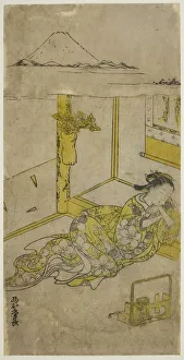 Shigenaga Nishimura Prints: Sleeping Young Woman with Mt. Fuji Above, c. 1740s. Creator: Nishimura Shigenaga