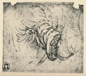Christchurch Gallery: Sleeve study for The Annunciation, 1470-1473 (1945). Artist: Leonardo da Vinci