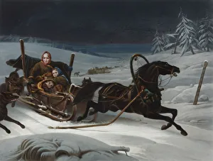 Yamshik Collection: Sleigh of a Russian family pursued by wolves, 1830s