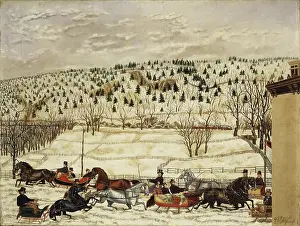 Folk Art Prints: Sleighing Scene, 1873. Creator: Martin Edgar Ferrill
