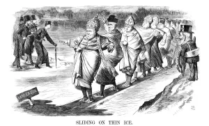 Skating On Thin Ice Prints: Sliding on Thin Ice, 1869. Artist: John Tenniel