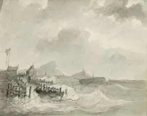 Sloop Prints: Sloop with figures at a landing place, c