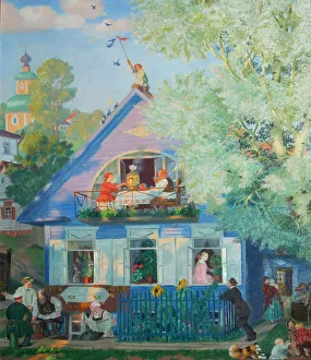 City Life Prints: Small Blue House, 1920. Artist: Kustodiev, Boris Michaylovich (1878-1927)