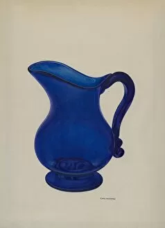 Chris Makrenos Gallery: Small Blue Milk Pitcher, c. 1941. Creator: Chris Makrenos