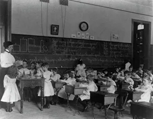 Cyanotypes 1890 1900 Gmgpc Prints: Small children studying geometry in a classroom in Washington