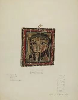 Majel G Collection: Small Christo Head - Retablo, c. 1940. Creator: Majel G. Claflin