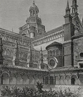 Courtyard Prints: Small Cloister, Certosa di Pavia. Italy, 1877. Creator: Jules Jean Marie Joseph Huyot
