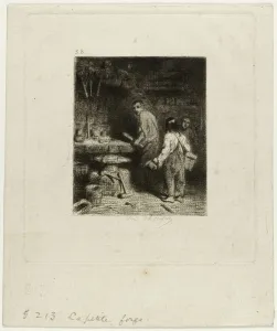 Blacksmiths Shop Gallery: The Small Forge, 1843. Creator: Charles Emile Jacque